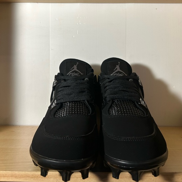 Custom Air Jordan 4 Black Cat Football Cleats - Picture 3 of 6